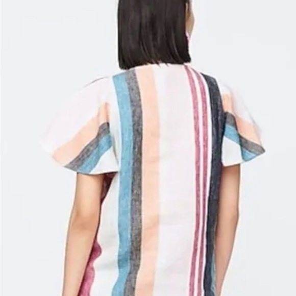 J Crew 100% Linen vertical stripe Flutter Sleeve - Picture 2 of 7